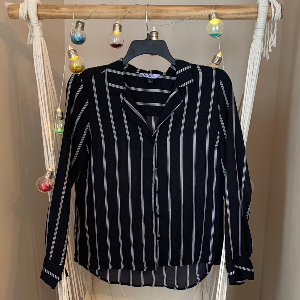 Black and White Striped Women's Top Large